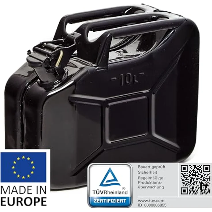 BW® Kraftstoffkanister Metall Benzinkanister 10 Liter, Schwarz - TÜV-geprüft, UN-Zulassung, korrosionsbeständig – Bild 2
