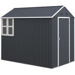 Outsunny Geräteschuppen Stahl, 4㎡ Gerätehaus mit Fenster abschließbarer Gartenschrank, 259 x 172 x 222 cm Gartenhaus für Balkon, Terrasse, Dunkelgrau - Preisvergleich