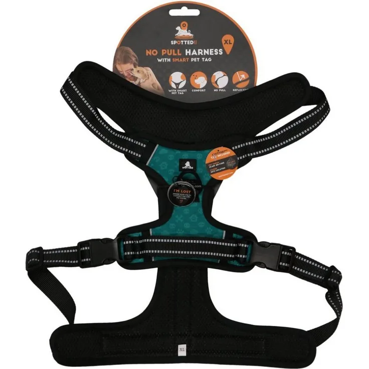 Spotted! Pro NO-Pull Hundegeschirr mit Leine, verstellbar, grün, XL, inkl. digitaler Hundemarke