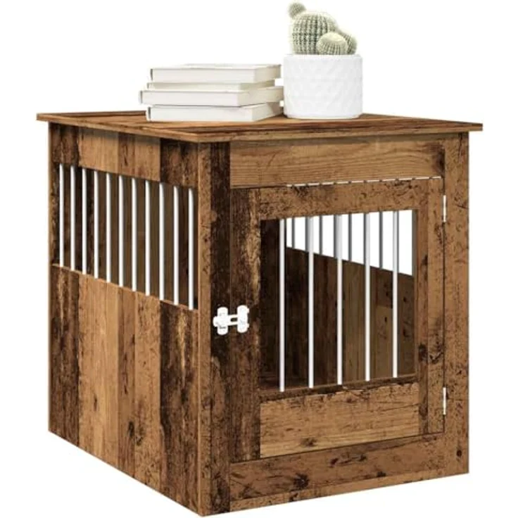 vidaXL Hundekäfig im Möbelstil Altholz-Optik 64,5x80x71 cm, praktische 2-in-1 Funktion, robuste Konstruktion, belüftetes Design, abschließbare Tür – Bild 2