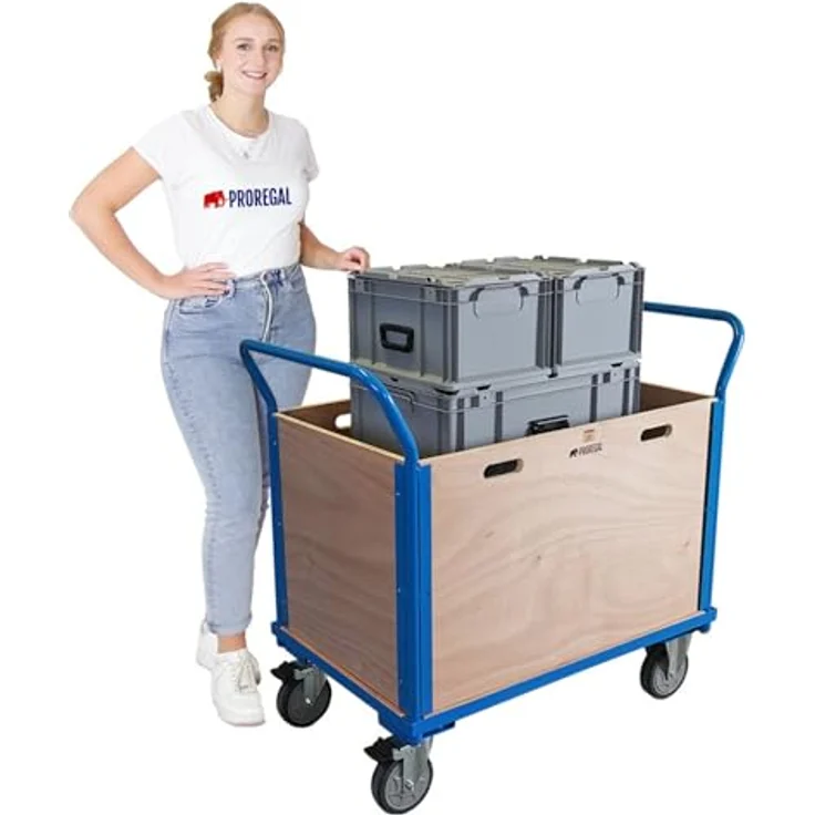 PROREGAL® Transportwagen Plattformwagen mit abnehmbaren Holzwänden, 102x113x60cm, Traglast 400kg, robuster Stahlrahmen, lichtblau – Bild 2