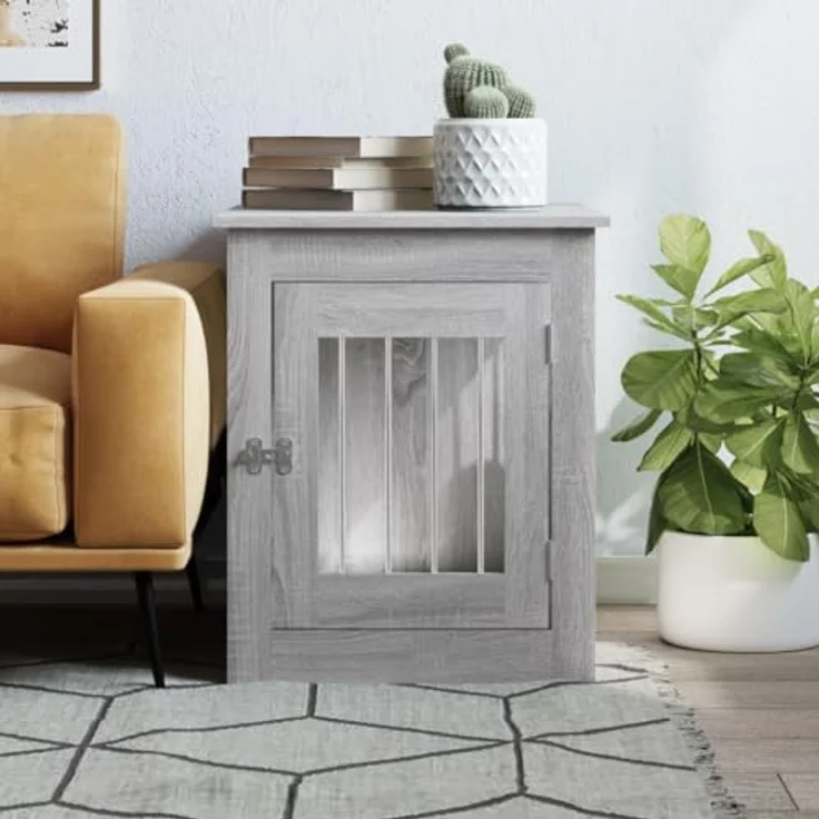 vidaXL Hundekäfig im Möbelstil, Abschließbar Hundebox mit Tür, Hundehütte Beistelltisch mit 2-in-1-Funktion, Hundehaus Haustierkäfig, Grau Sonoma 55x75x65 cm Holzwerkstoff – Bild 3