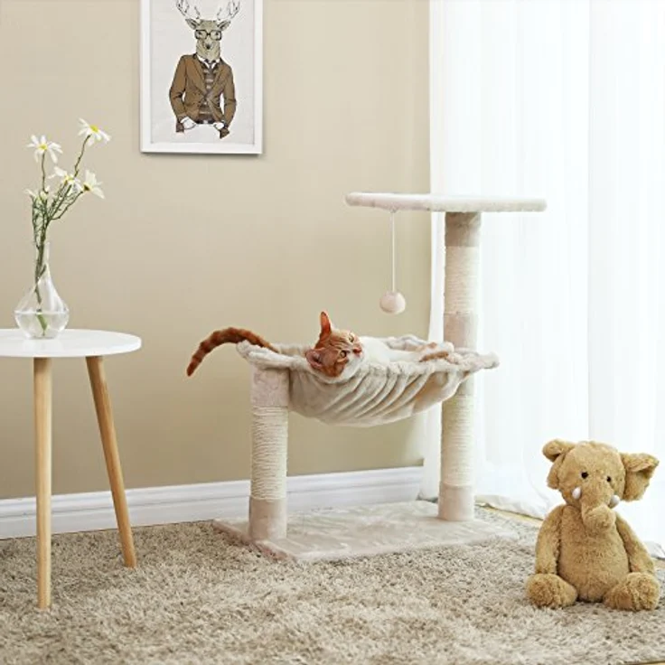 Feandrea Kletterbaum Kratzbaum mit Liegemulde 70 cm PCT82M, Robust und vielseitig einsetzbar, Plüsch, Holzspanplatte, Sisal, Metallrahmen – Bild 2