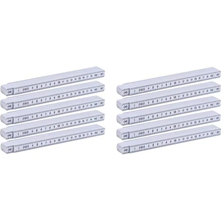 10x Zollstock, Gliedermaßstab aus Kunststoff, 2m, weiß, 10er Pack