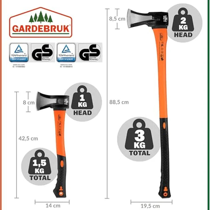 Monzana Set Axt mit Beil ergonomischer Handgriff Gummischutz Universal Spaltaxt Spaltbeil Spalthammer Holzspalter – Bild 2