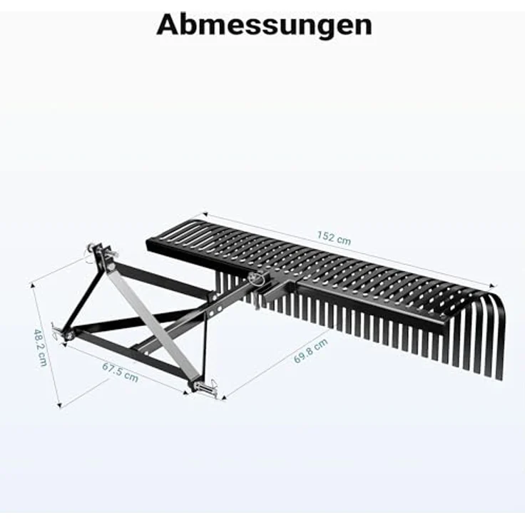 Wiltec Rasentraktor Heuharke mit 152 cm Arbeitsbreite, Heurechen mit 32 Harkenzinken, Rechen mit 3-Punkt-Aufstecksystem mit 360° Drehung, robuste Konstruktion in Grün – Bild 3