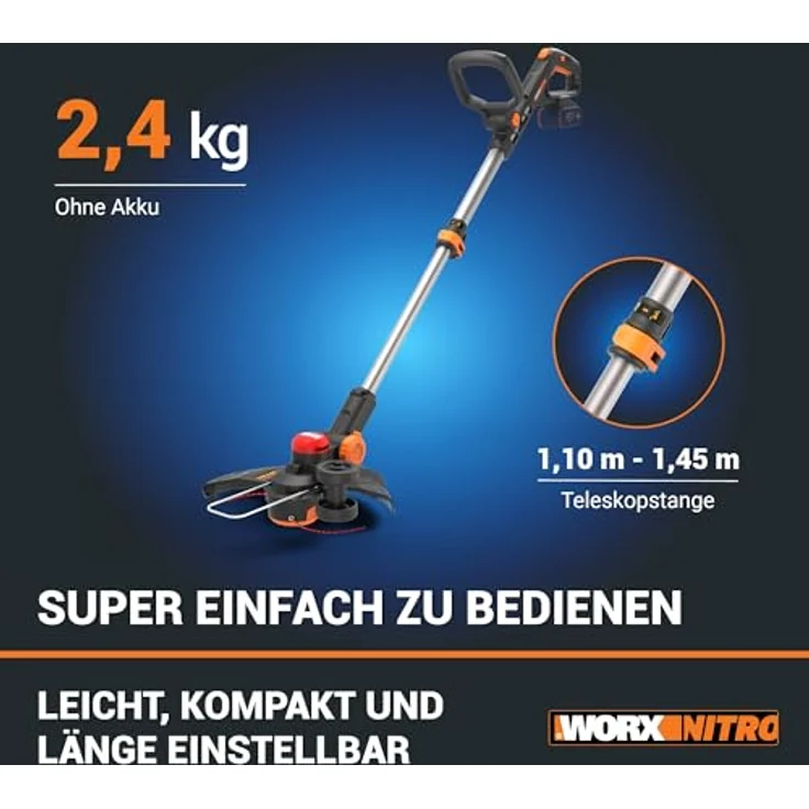 Worx Nitro WG173E.9 Akku-Rasentrimmer, 33 cm Arbeitsbreite Faden, 3-IN-1 Funktion, bürstenloser Motor – Bild 4