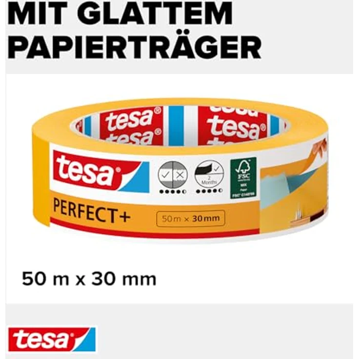 tesa Malerband Perfect+ 50 m x 30 mm, gelb – Bild 4
