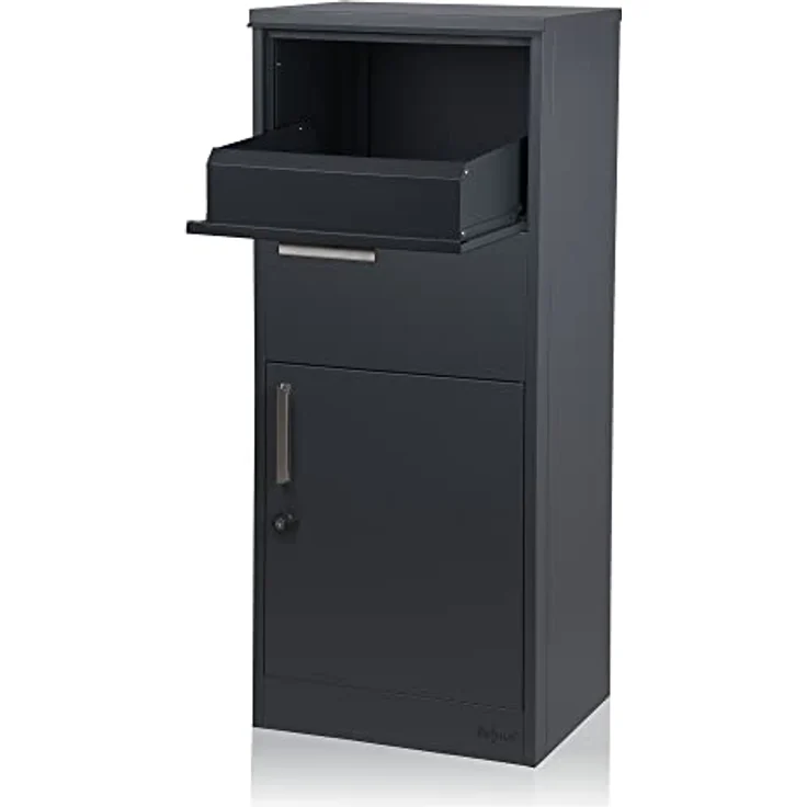 Zelsius Briefkasten mit Paketfach Jupiter | pulverbeschichteter Stahl mit Edelstahl Elementen | RAL7016 Anthrazit | integrierte Rückholsperre | Bodenmontage | Paketbriefkasten, Paketbox, Parcel Box – Bild 4