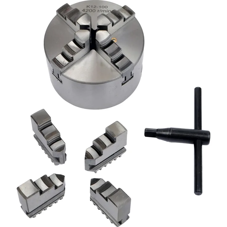 Rotwerk 4-Backenfutter 10 cm, zentrisch spannend für Drehmaschinen mit gehärteten Spannbacken und Adapterflansch erforderlich