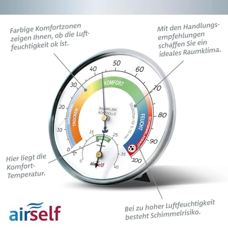 Airself Thermohygrometer - analog für innen und außen Raumthermometer und Feuchtigkeitsmesser in 1 – Bild 6
