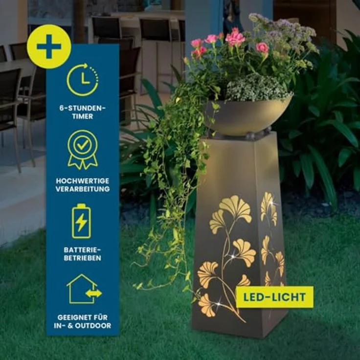 in-trading Handelsgesellschaft mbH Hoberg LED Pflanzsäule in Beton-Optik - 23 x 23 x 59cm – Bild 4