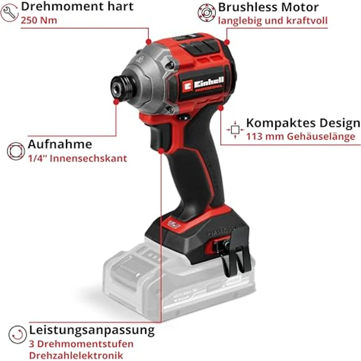 Einhell Professional Akku-Schlagschrauber TP-CI 18/250-C Li BL-Solo, 18 V, 250 Nm Drehmoment, Brushless, 1⁄4" Innensechskant, LED-Licht, ohne Akku – Bild 3