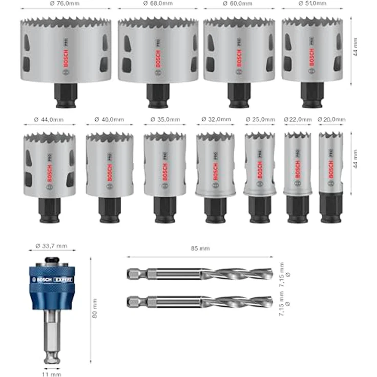Bosch 14x PRO Multi Material Power Change Plus Lochsäge-Set – Transparentes Etui, für Weichholz, Trockenbauwand, Ø 20-76 mm, Professional Zubehör Bohrmaschine/Schrauber – Bild 2