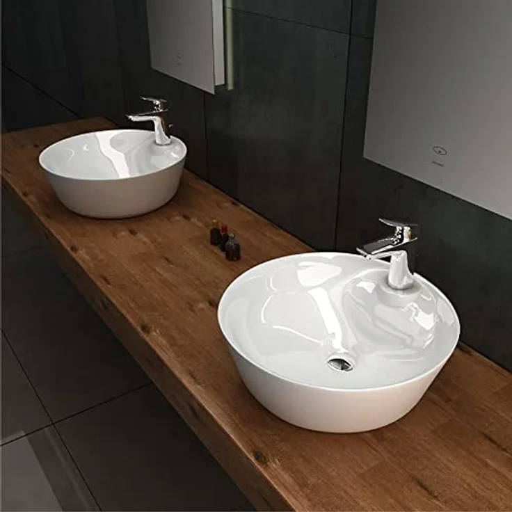 Alpenberger Kleines Aufsatzwaschbecken | Waschschale aus Sanitärkeramik | Premium Waschbecken Rund | Handwaschbecken Antibakteriell mit Nano Beschichtung | Leichte Montage | Schüssel Ohne Hahnloch – Bild 4