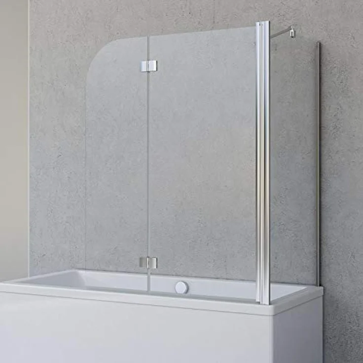 Duschabtrennung für Badewanne Angle, 2-teilig mit Seitenwand, Profilfarbe Chromoptik, 5 mm Sicherheitglas (ESG) Klar hell, Faltwand: 112 x 142 cm, – Bild 2