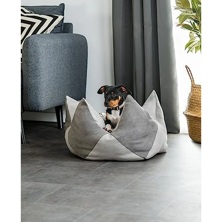lionto Kronenkissen Sternenkissen Hundebett Katzenbett Haustierkissen, 60x35 cm grau/hellgrau – Bild 2