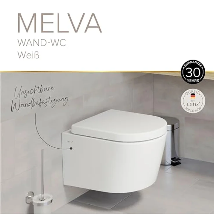 Lenz Tiefspül-WC MELVA, wandhängend, waagerechter Abgang, innovative HelpFix Montagehilfe, weiß – Bild 4