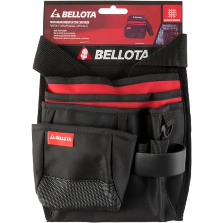 Bellota Werkzeuggürtel mit 4 Taschen, verstellbar, aus technischem Polyester, mit Hammer- und Flexometertasche