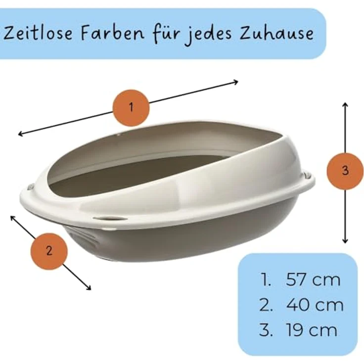 2X Katzenklo ohne Deckel Doppelpack Katzentoilette mit Rand Sparpaket Katzen WC 2er Set Schalentoilette 57x40x19 cm grau oval – Bild 2
