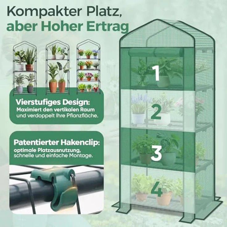 Foliengewächshaus mit 4 Ablagen - Frühbeet, Tomatenhaus, Treibhaus - grün mit braun – Bild 6