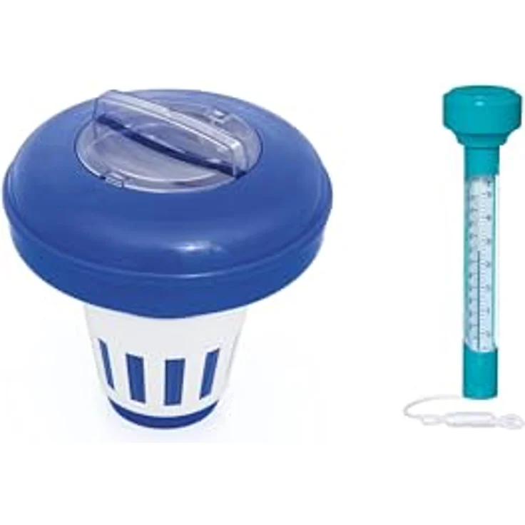 Bestway Flowclear Dosierschwimmer Thermo-Set, schwimmendes Poolthermometer mit 16,5 cm Ø zur einfachen Wassertemperaturüberwachung und Poolpflege – Bild 1