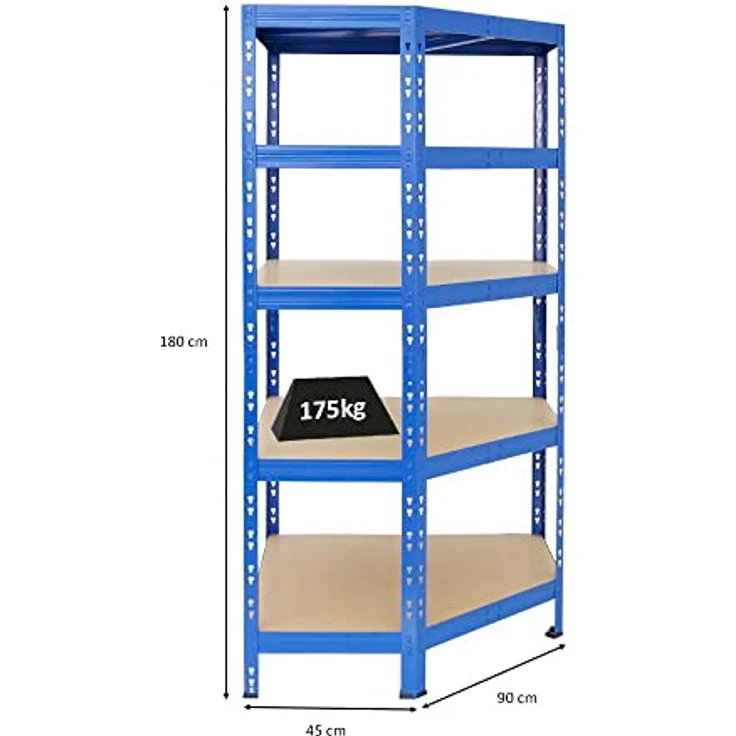 Proregal Eckregal Tiger, 180 x 90 x 45 cm, 5 Fachböden mit 175 kg Traglast pro Boden, Steckmontage, Blau – Bild 2