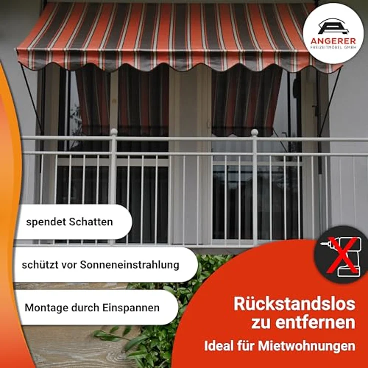 Angerer Klemmmarkise PE-Gewebe Uni, Orange, 250 cm – Bild 9