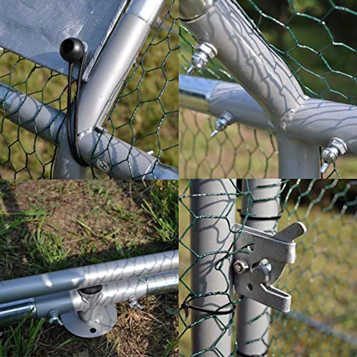 Wiltec XXL Freilaufgehege 2 x 3 x 2 m mit Sonnendach und verzinkten Gitterstäben, für Kleintiere und Geflügel, robust und witterungsbeständig, PVC-überzogener Hühnerdraht, mit Riegelverschluss, in dezentem Grau – Bild 3