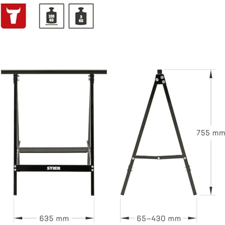 STIER Stahl Arbeitsbock 100 kg, klappbar, stabiler Unterstellbock für Werkstatt und Bau, pulverbeschichtet, leicht (3,0 kg) – Bild 5