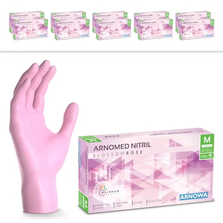 ARNOMED Einweghandschuhe Rosa, 1000 Stück (10x100), Nitril, puderfrei, M, hautfreundlich, für Pflege und Kosmetik – Bild 1