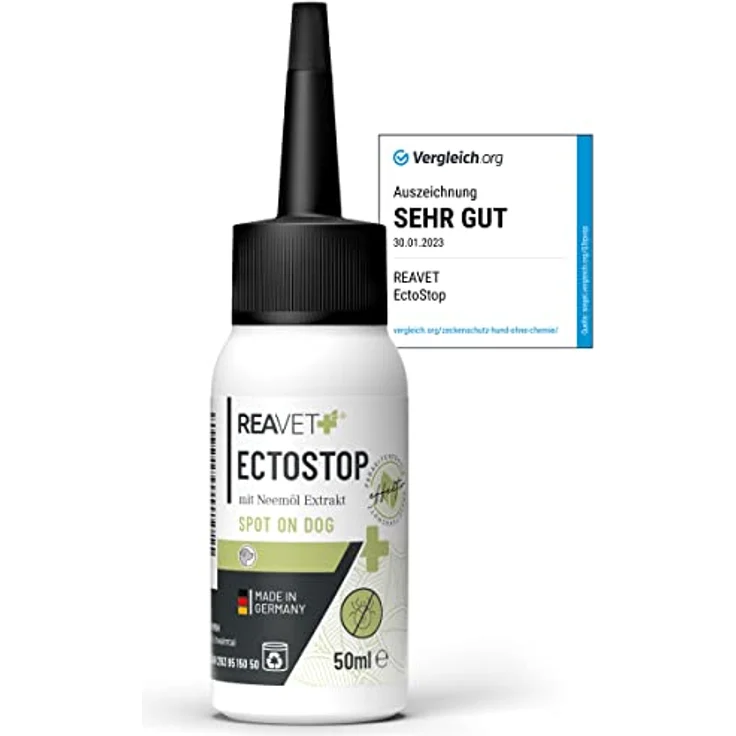 ReaVET EctoStop Spot On Hund 50ml – Flohmittel Hund & Zeckenmittel mit Neemöl Extrakt – Effektiv gegen Ektoparasiten, Zecken, Flöhen, Milben – Bild 1