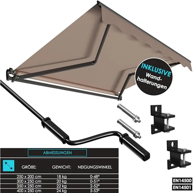 KESSER® Gelenkarmmarkise 250 x 200 cm, wasserabweisende Terrassenmarkise aus Alu/Polyester in Taupe mit Wandhalterung – Bild 4