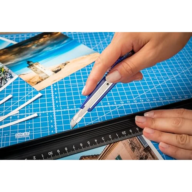 DAHLE Pro-Cutter 10860, Teppichmesser klein 9mm mit Metall-Messerführung und 12 Abbrechklingen, blau – Bild 5