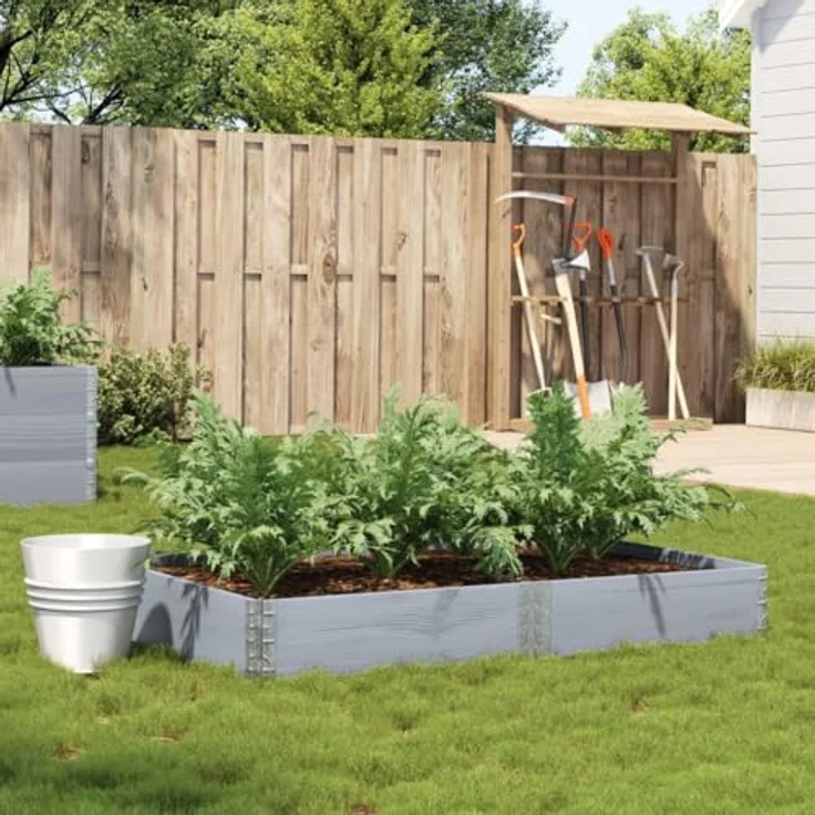 vidaXL Pflanzkasten, Hochbeet Stapelbar Faltbar, Pflanzkübel für Garten Terrasse Balkon, Blumenkasten Kräuterbeet Gemüsebeet, Grau Massivholz Kiefer – Bild 2
