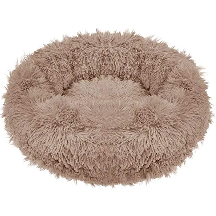 SPRINGOS Hundebett Liegeplatz 40 cm Rund Kunstfell Schlafplatz Komfortabel Kuschelig Anti-Rutsch-Unterseite, Hellbraun