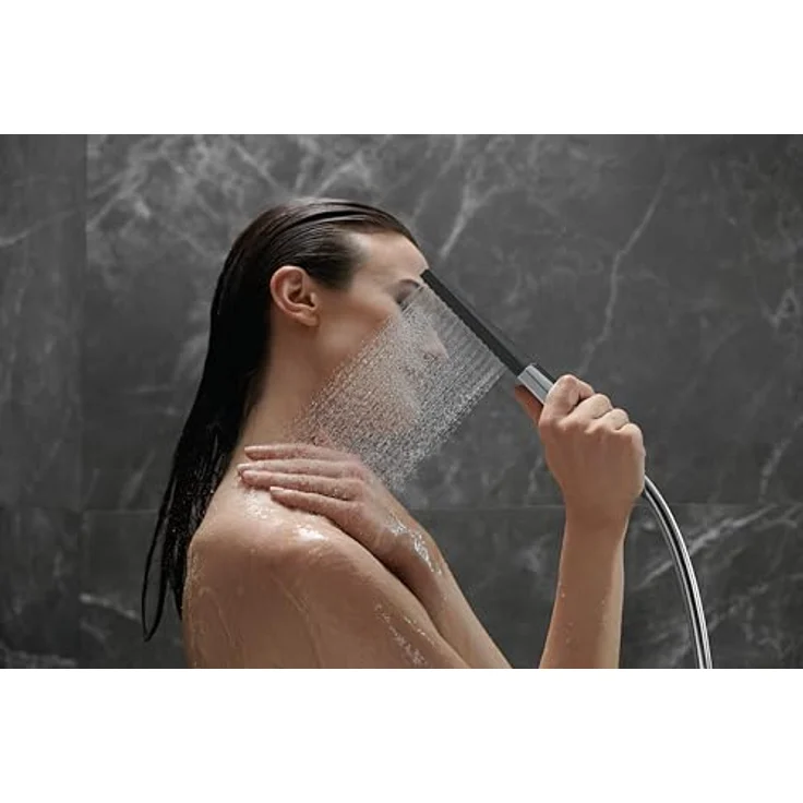 hansgrohe Rainfinity Stabhandbrause 100, elegante Duschbrause mit PowderRain Strahlart, Chrom und Anthrazit, 13.80 l/min – Bild 4