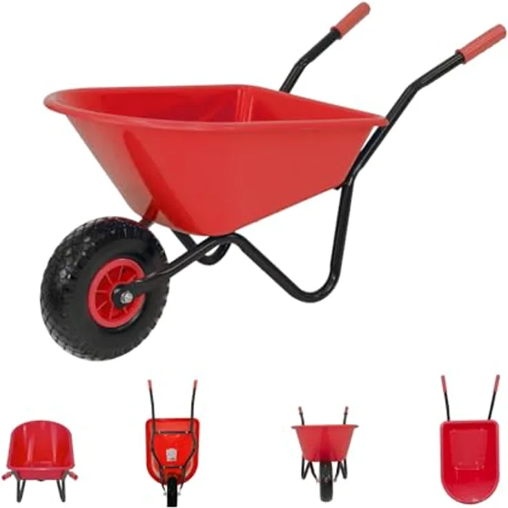 TRUTZHOLM Kinderschubkarre Uni, 40 kg Traglast, 3,6 kg leicht, pulverbeschichteter Stahlrahmen, rot, Vollgummirad