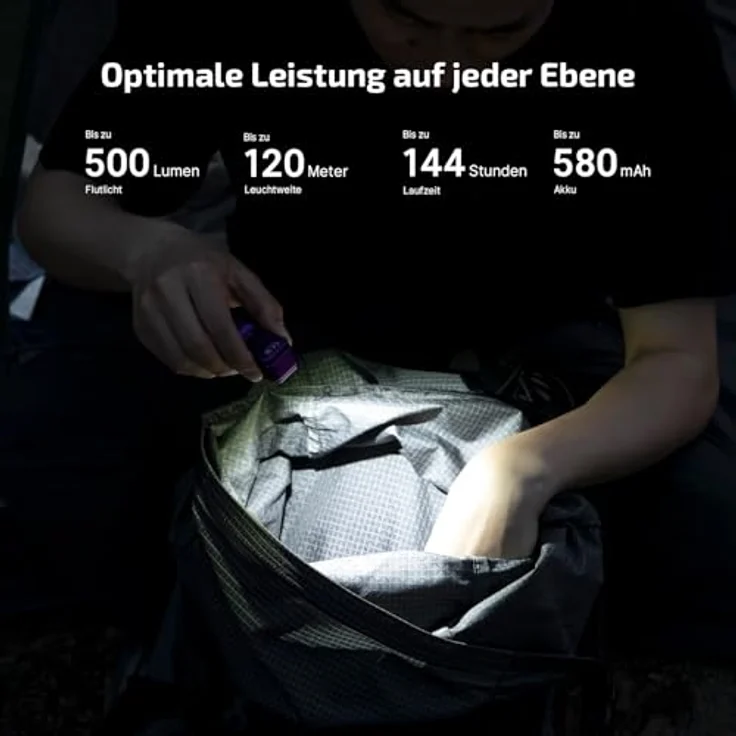 OLIGHT Oclip Pro Mini LED Taschenlampe, 500 Lumen, Flutlicht und Rotlicht, USB-C wiederaufladbar, IPX6, lila – Bild 5