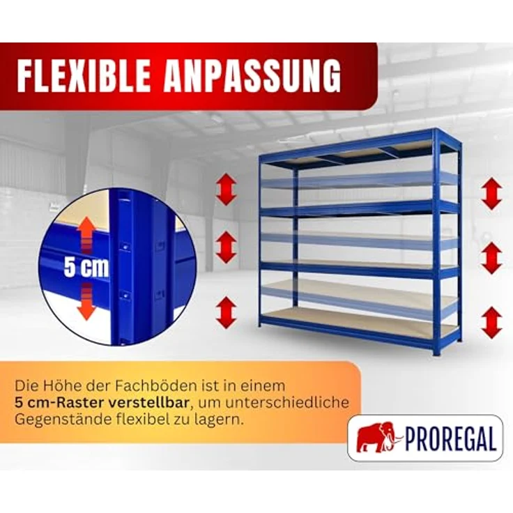 Proregal Schwerlastregal DINO, 180 x 200 x 60 cm, Traglast 500 kg pro Boden, 4 Böden, Blau – Bild 4