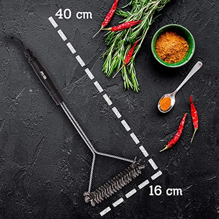 Maxxus BBQ Chief Profi Grillbürste, 40 cm lang, Edelstahlborsten, langer Griff, Lederschlaufe zum Aufhängen, Grill Reinigungsbürste für Grillrost und Gasgrill – Bild 2