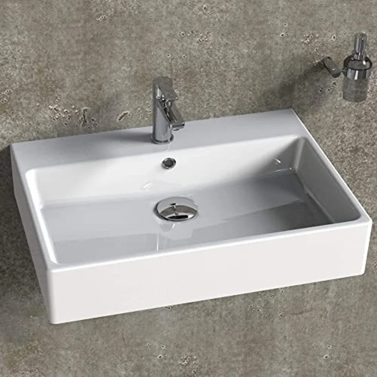 AQUA BAGNO Design Waschbecken aus hochwertiger Keramik, Hängewaschbecken im modernen Stil | 70 x 50 cm – Bild 4