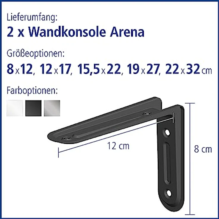 Element System 18133-00147 Regalkonsole Arena-Regalträger - 5 Größen - 3 Farben - 2 Stück-schwarz - 80 x 120 mm, 80x120 mm – Bild 3