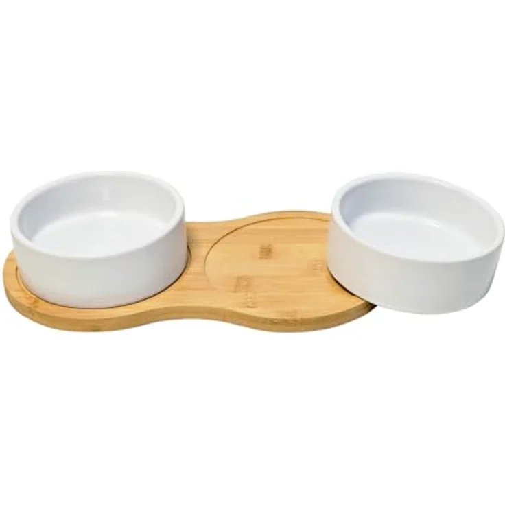Nobby Hunde Futterbar Bambasso, elegante Holz-Keramik Futterstation mit hygienischen, spülmaschinengeeigneten Näpfen, rutschfest und stabil – Bild 2