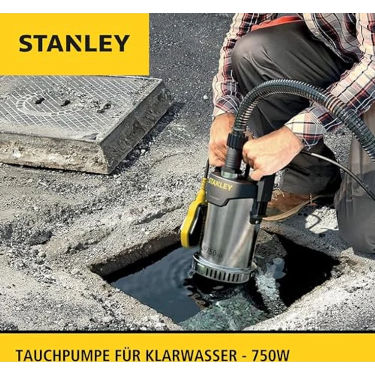 Stanley Klarwasserpumpe 750 Watt 11.000 l/h Hauswasserversorgung max. Förderdruck 0,85 bar max. Tauchtiefe 7 m max. Partikelgröße 5 mm 6 kg – Bild 3