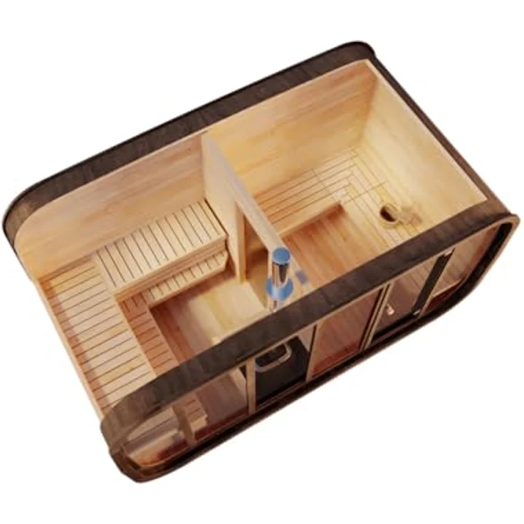 FinnTherm Fasssauna Sauna-Komplettset ScandiCube Space, BxTxH: 418 x 230 x 212 cm, 42 mm, Elektro Saunaofen - silber – Bild 4