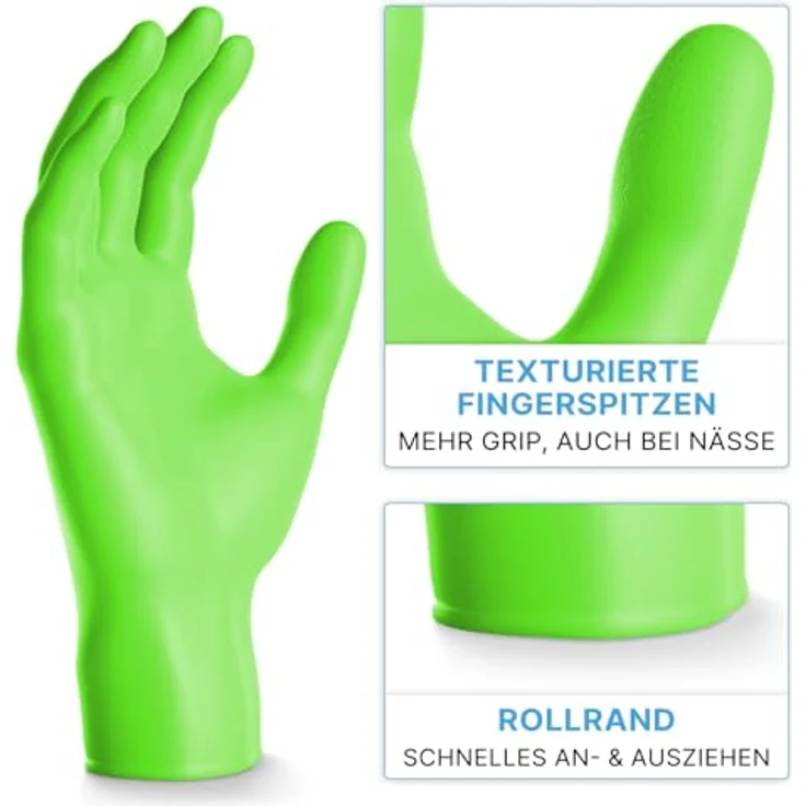 ARNOMED Einweghandschuhe M, Nitril Handschuhe in Limettengrün, 1000 Stück, puderfrei, latexfrei, lebensmittelecht, EN 455 & EN 374 zertifiziert – Bild 3