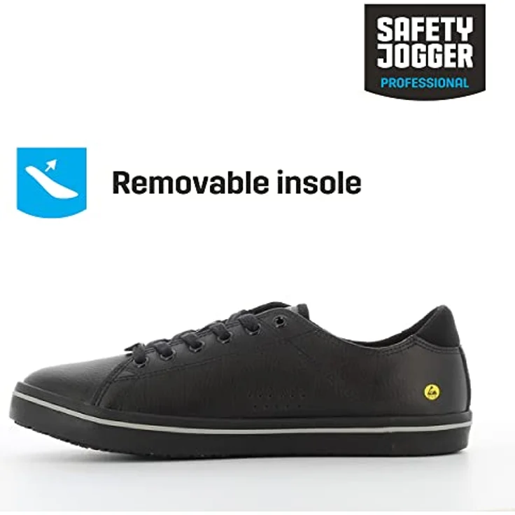 OXYPAS Sneaker Leder Clark, Arbeitsschuhe mit ESD und SJ Grip, herausnehmbaren Einlegesohlen, tief geschnitten, schwarz – Bild 3