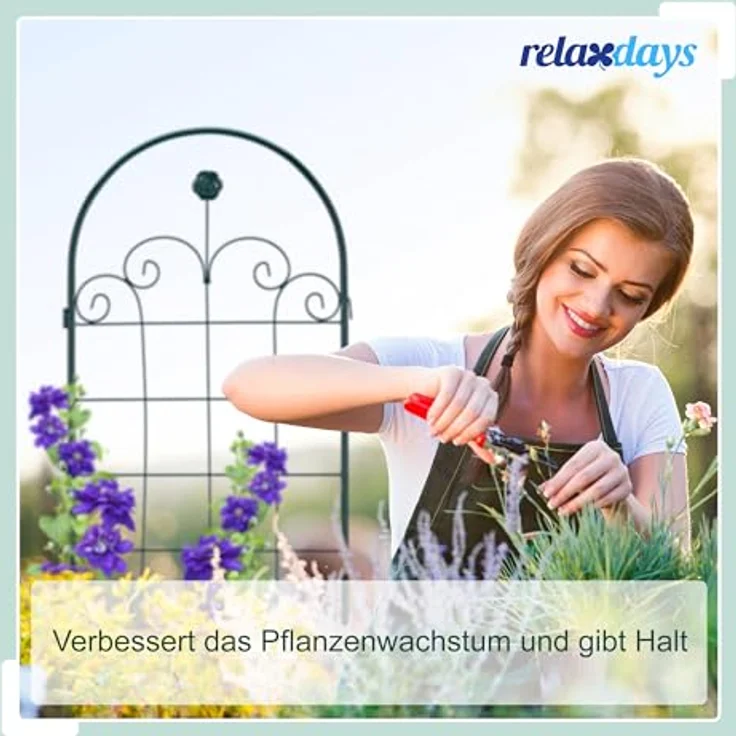 Relaxdays Rankgitter 2er Set, Metall, 180 x 50 cm, Vintage Rankhilfe Garten, Rundbogen & Spitze, zum Stecken, dunkelgrün – Bild 5