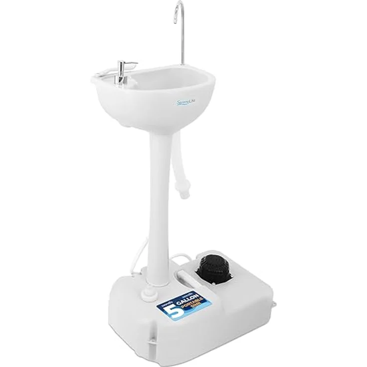 SereneLife Camping Waschbecken mit 19L Wassertank, Fußpumpe & Handtuchhalter, freistehendes Garten Spülbecken, mobile Waschstation, Wasserspender & Camping Zubehör – Bild 1